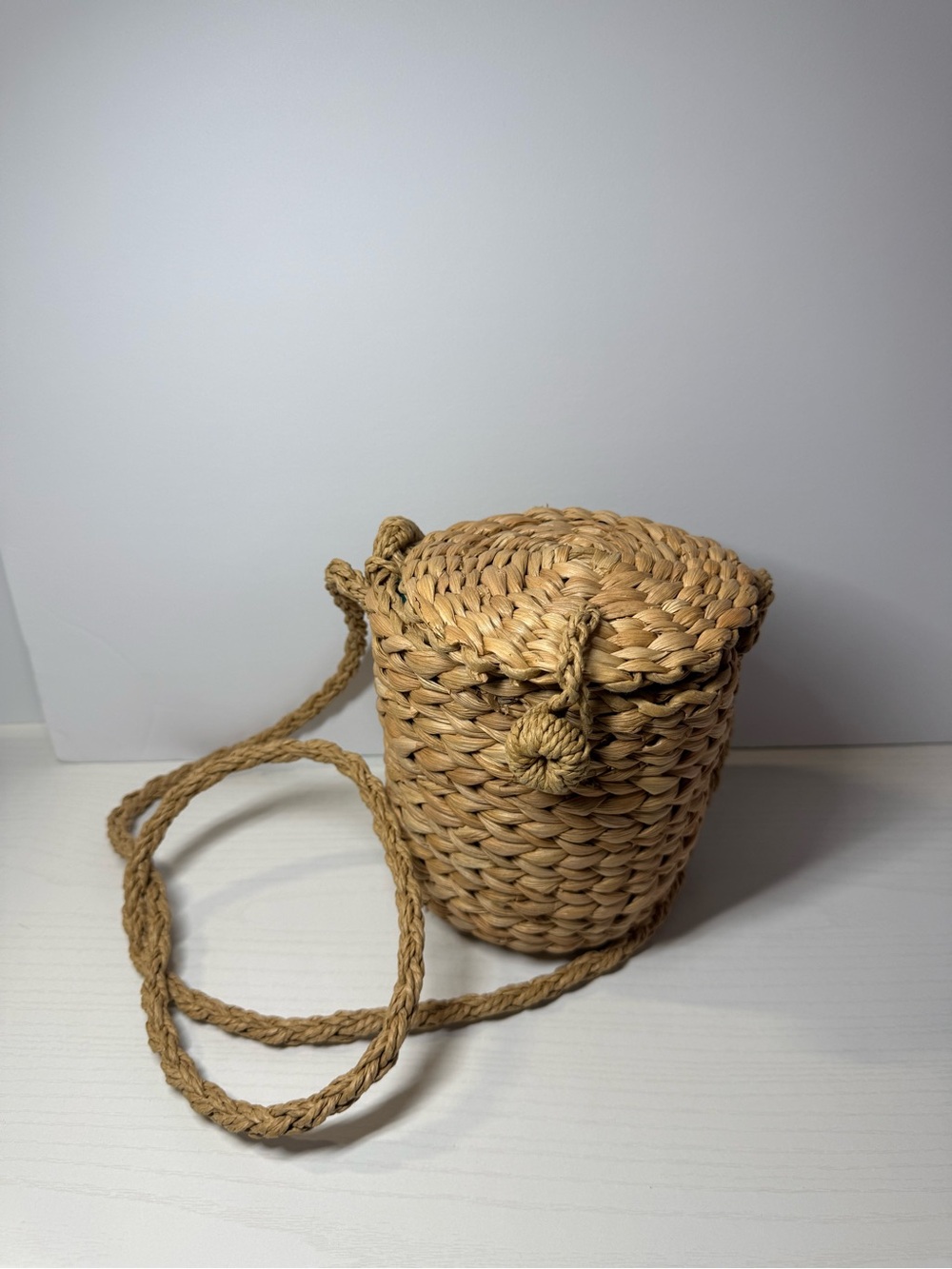 Handwoven Natural Straw Bucket Crossbody Bag